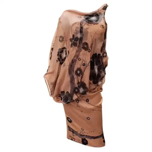 New Tom Ford Nude Cherry Blossom Embellished Asymmetric Wing Dress+Top - Picture 2 of 9